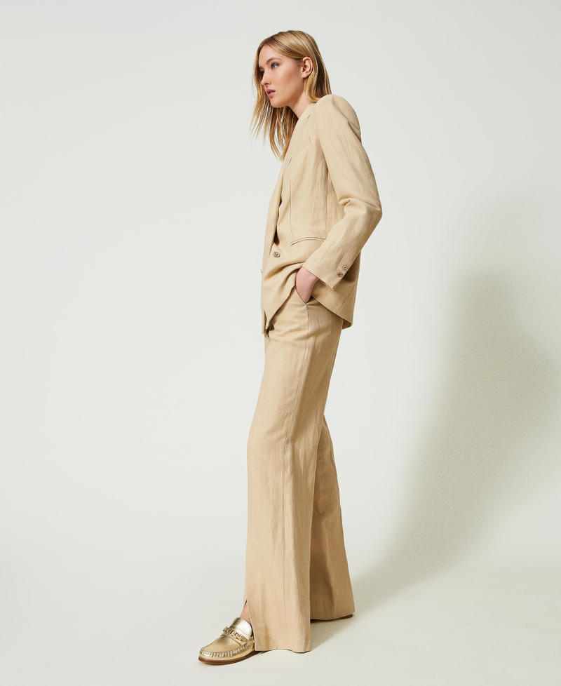 Linen twill trousers with slits Bellflower Lilac Woman 241TP2562-02