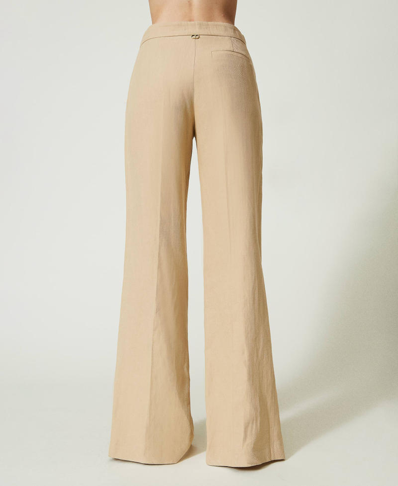 Linen twill trousers with slits