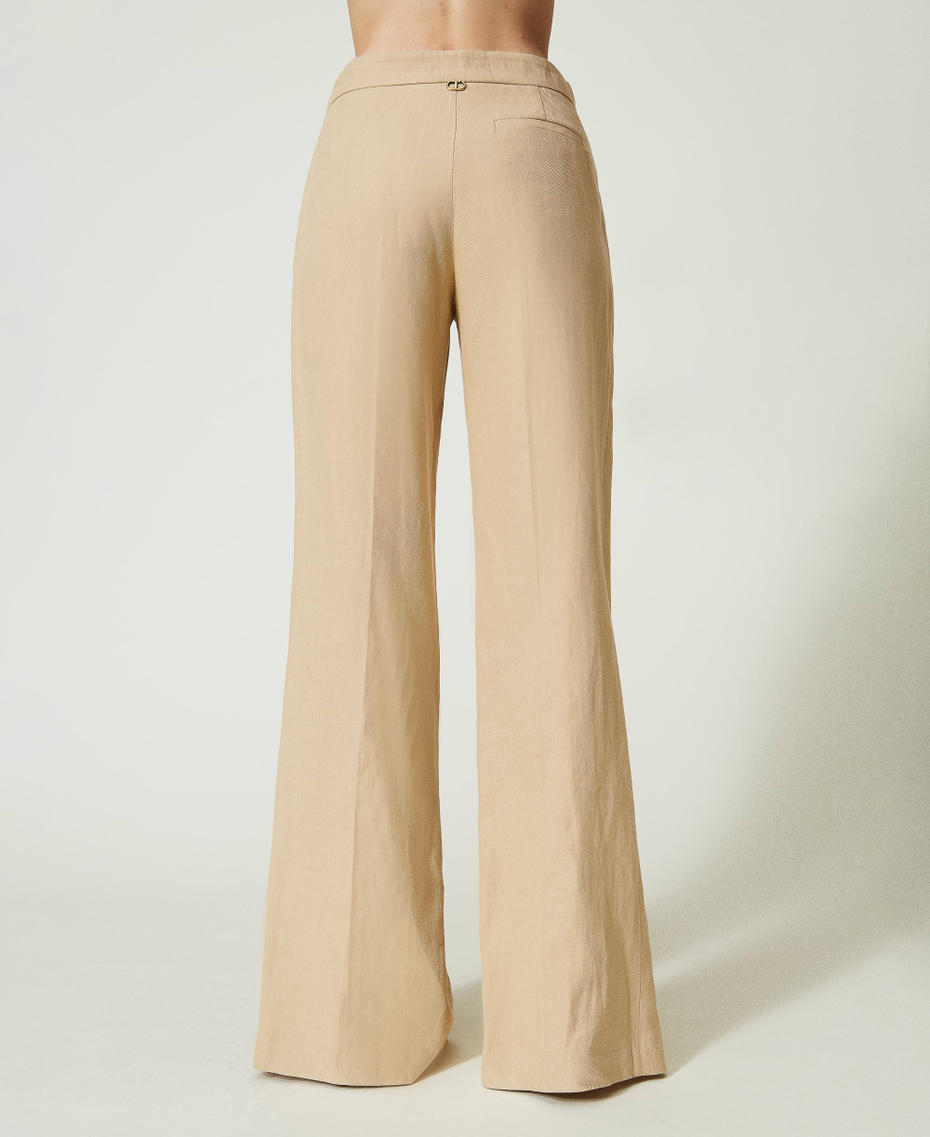 Pantaloni in saia di lino con spacchi Lilla Campanula Donna 241TP2562-03