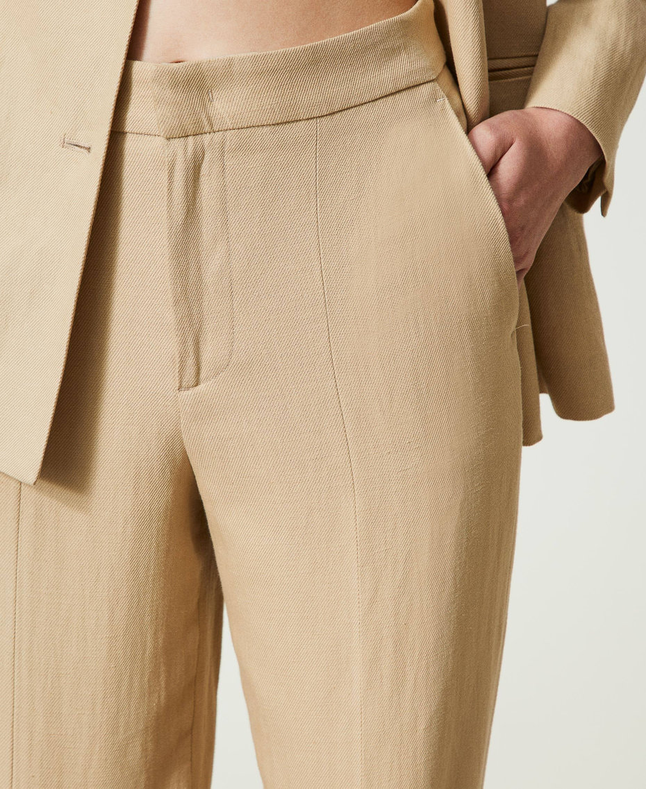 Linen twill trousers with slits