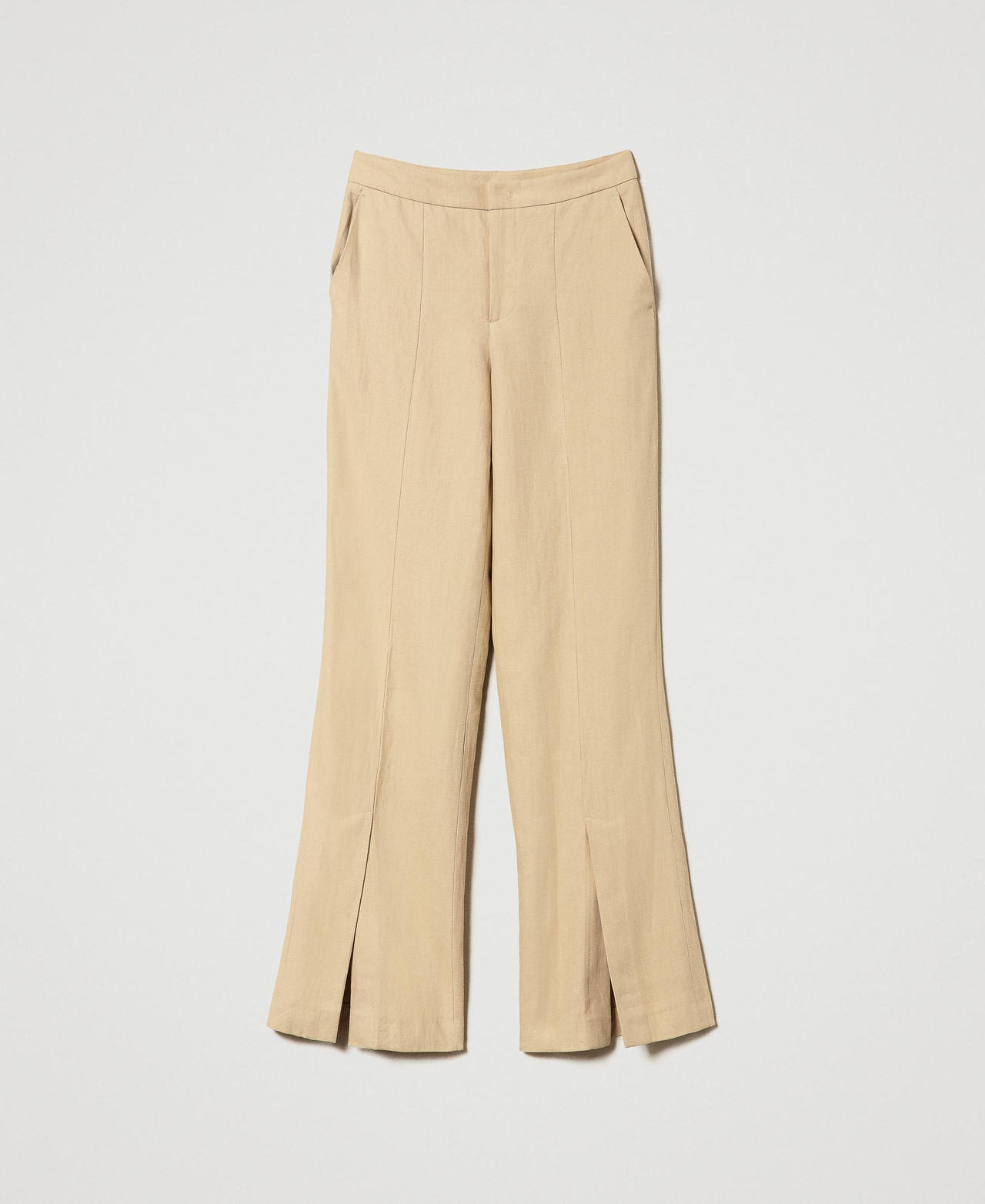 Linen twill trousers with slits Bellflower Lilac Woman 241TP2562-0S