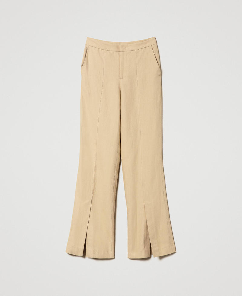 Linen twill trousers with slits