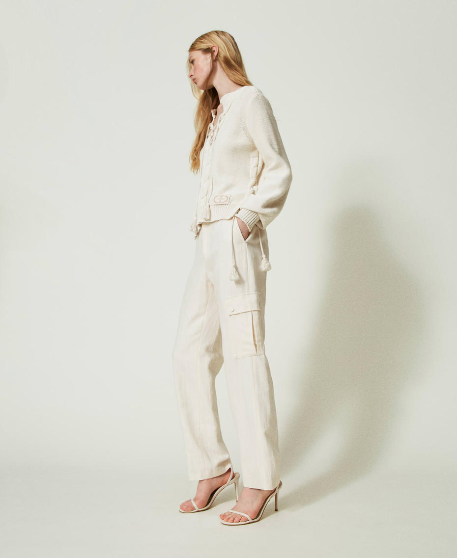 Pantalon cargo en sergé de lin