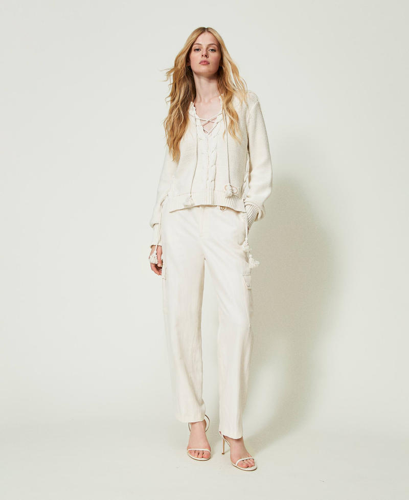 Linen twill cargo trousers Ivory Woman 241TP2564-02