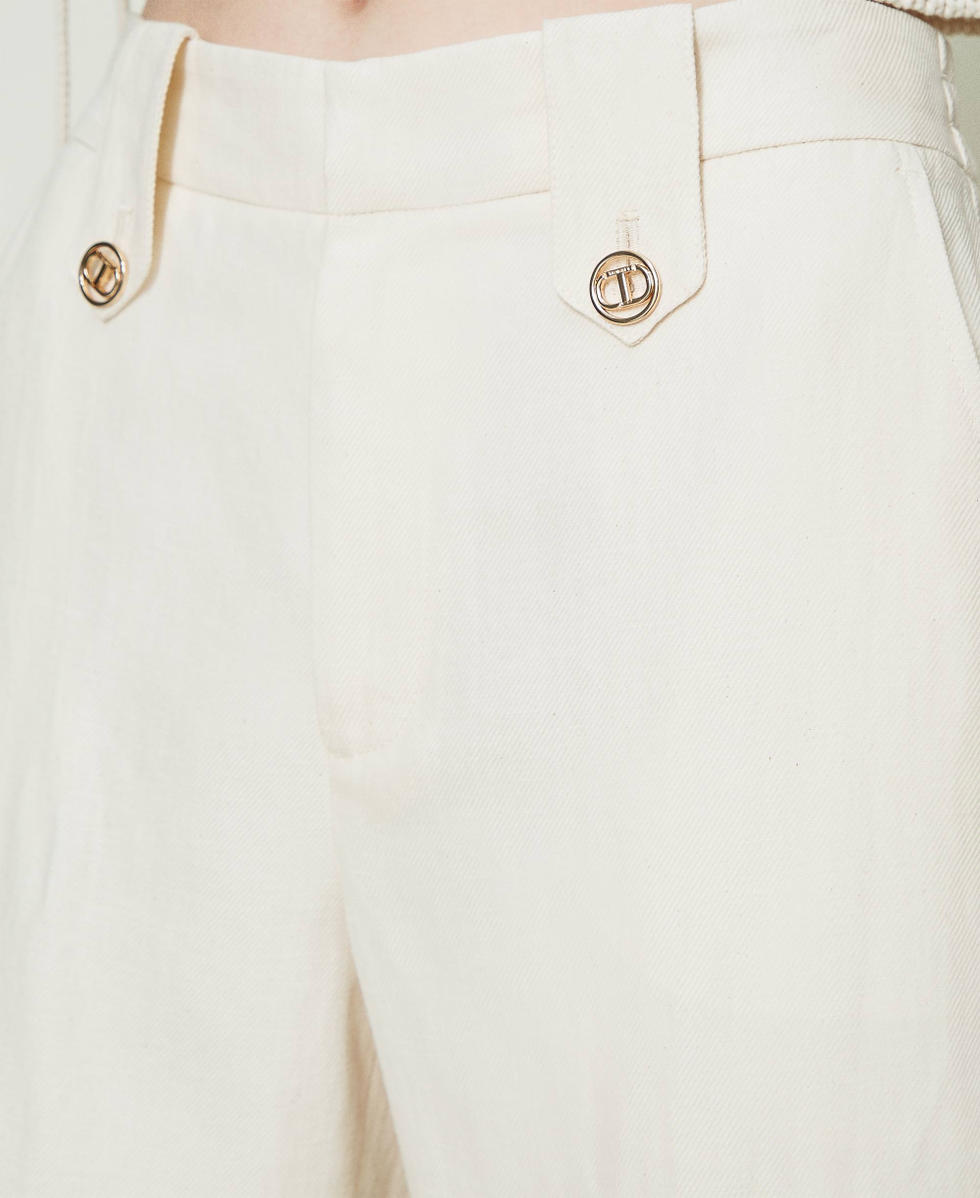 Pantaloni cargo in saia di lino Donna, Bianco
