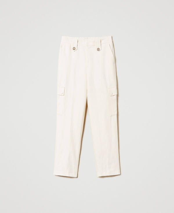 Pantaloni cargo in saia di lino