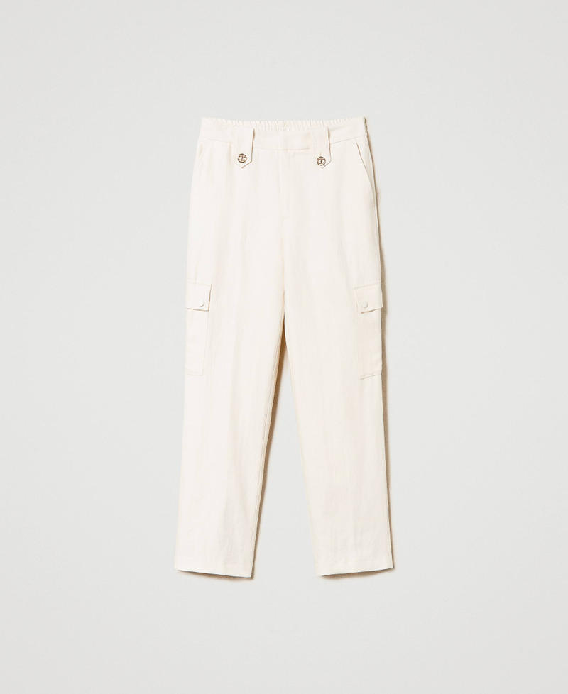 Linen twill cargo trousers Ivory Woman 241TP2564-0S