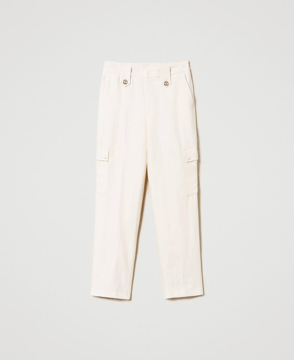 Pantalon cargo en serg&eacute; de lin