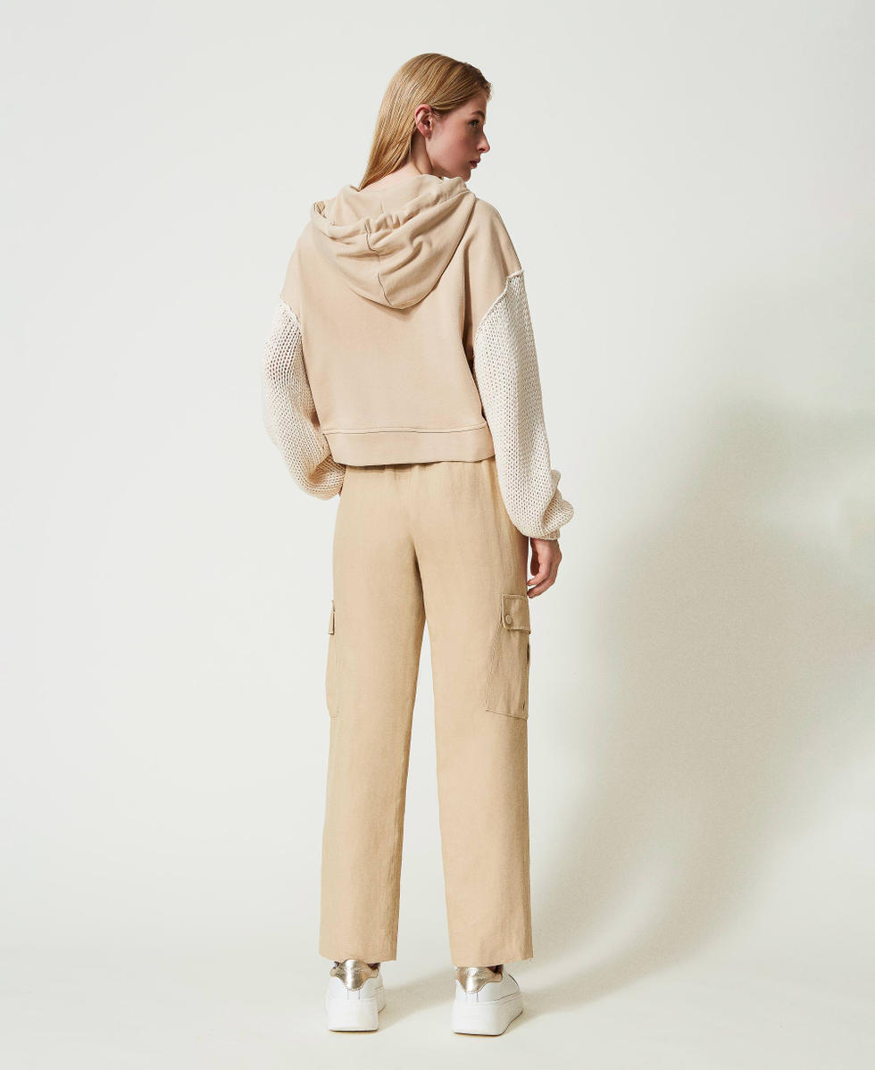 Pantalon cargo en serg&eacute; de lin Beige &laquo;&thinsp;Almond Milk&thinsp;&raquo; Femme 241TP2564_11308_03