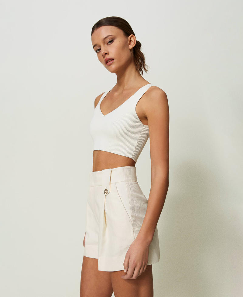 Linen twill shorts Ivory Woman 241TP2565_00018_02