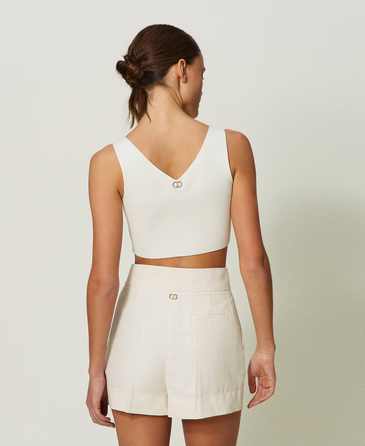 Linen twill shorts Ivory Woman 241TP2565_00018_03