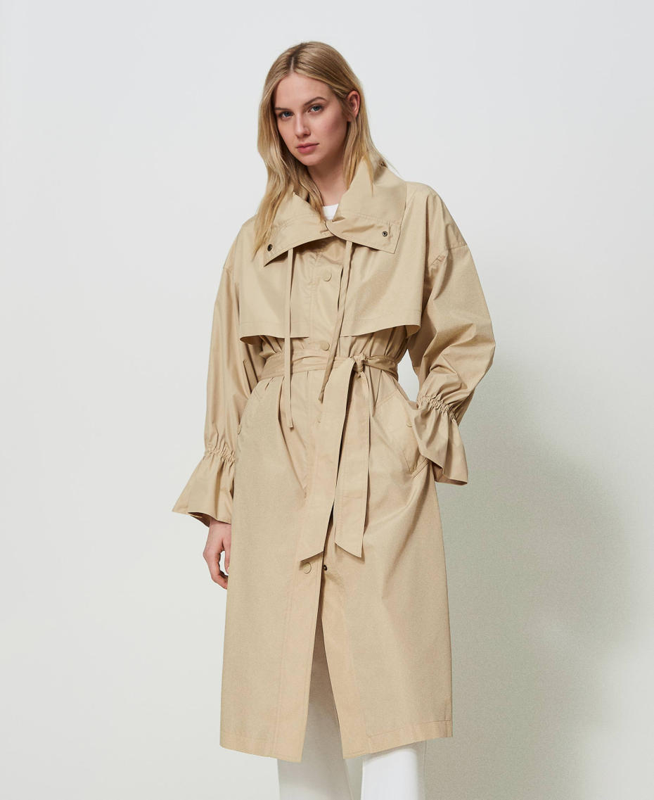 Taffeta trench coat with belt "Almond Milk” Beige Woman 241TP2570-01