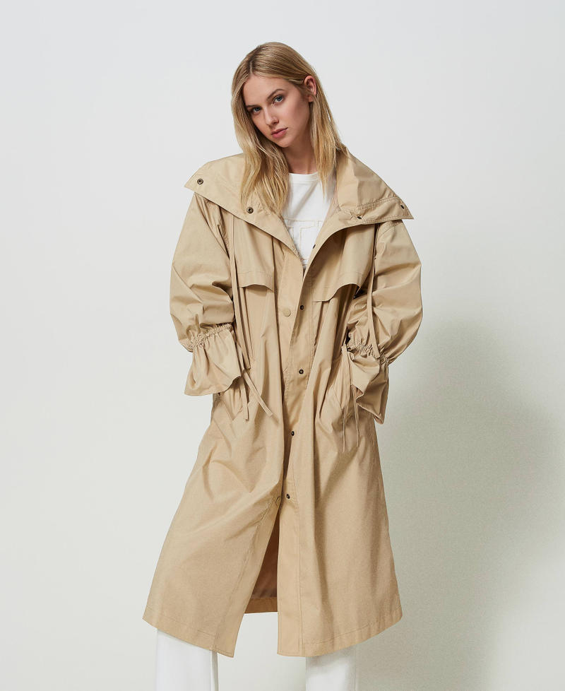 Taffeta trench coat with belt "Almond Milk” Beige Woman 241TP2570_11308_02