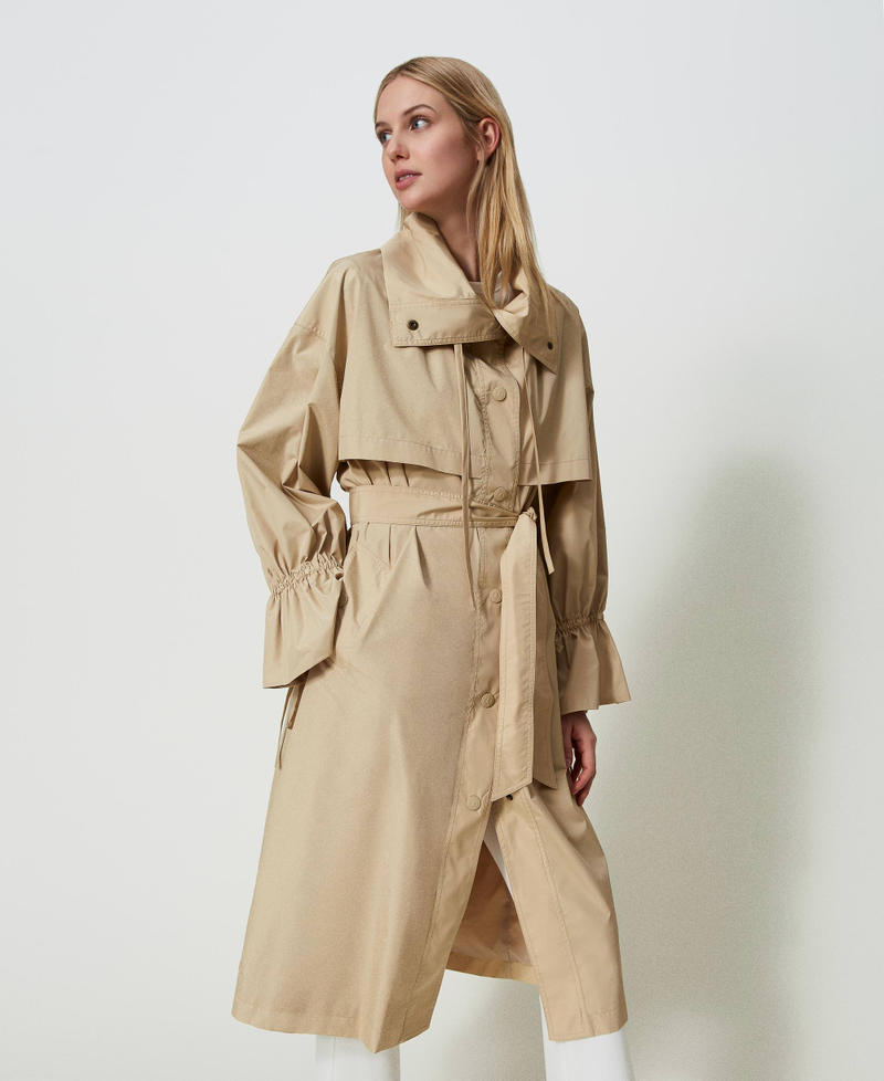 Taffeta trench coat with belt "Almond Milk” Beige Woman 241TP2570_11308_03