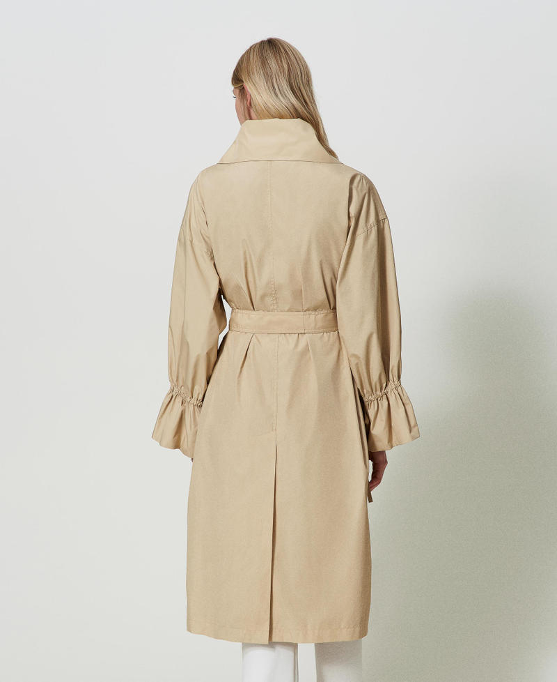 Taffeta trench coat with belt "Almond Milk” Beige Woman 241TP2570_11308_04