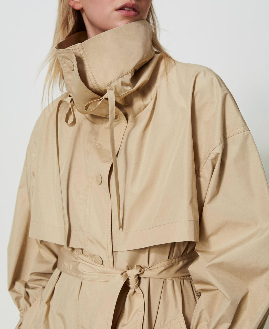 Taffeta trench coat with belt "Almond Milk” Beige Woman 241TP2570_11308_05