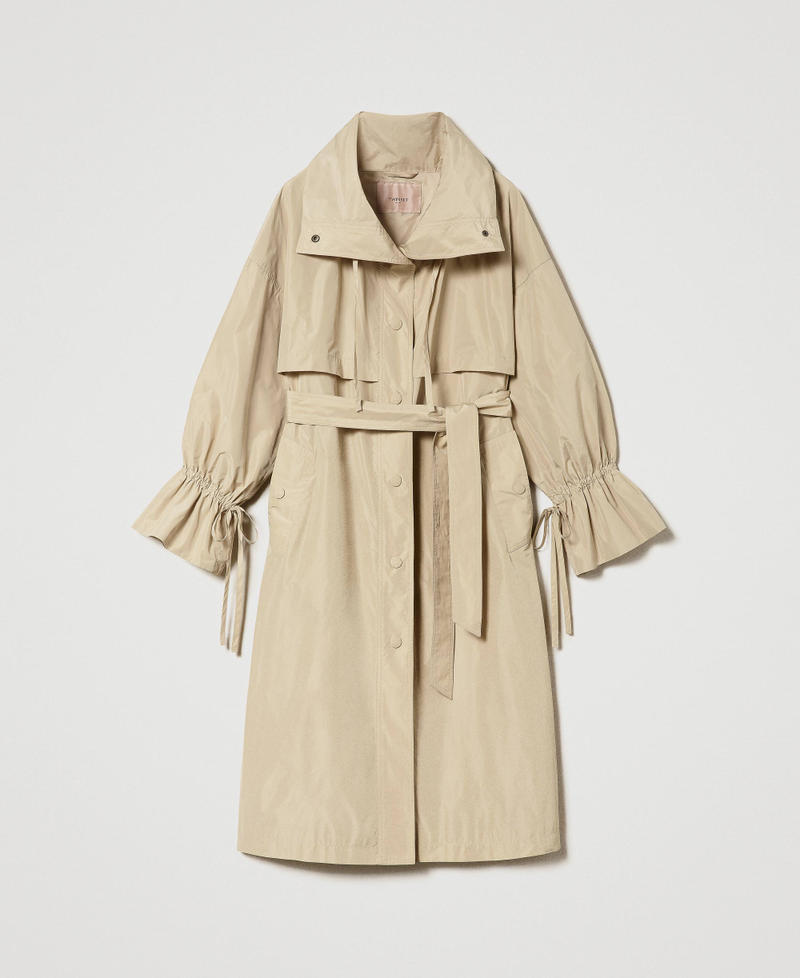 Taffeta trench coat with belt "Almond Milk” Beige Woman 241TP2570-0S