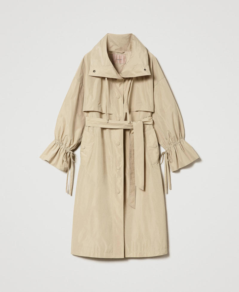 Taffeta trench coat with belt "Almond Milk” Beige Woman 241TP2570_11308_0S