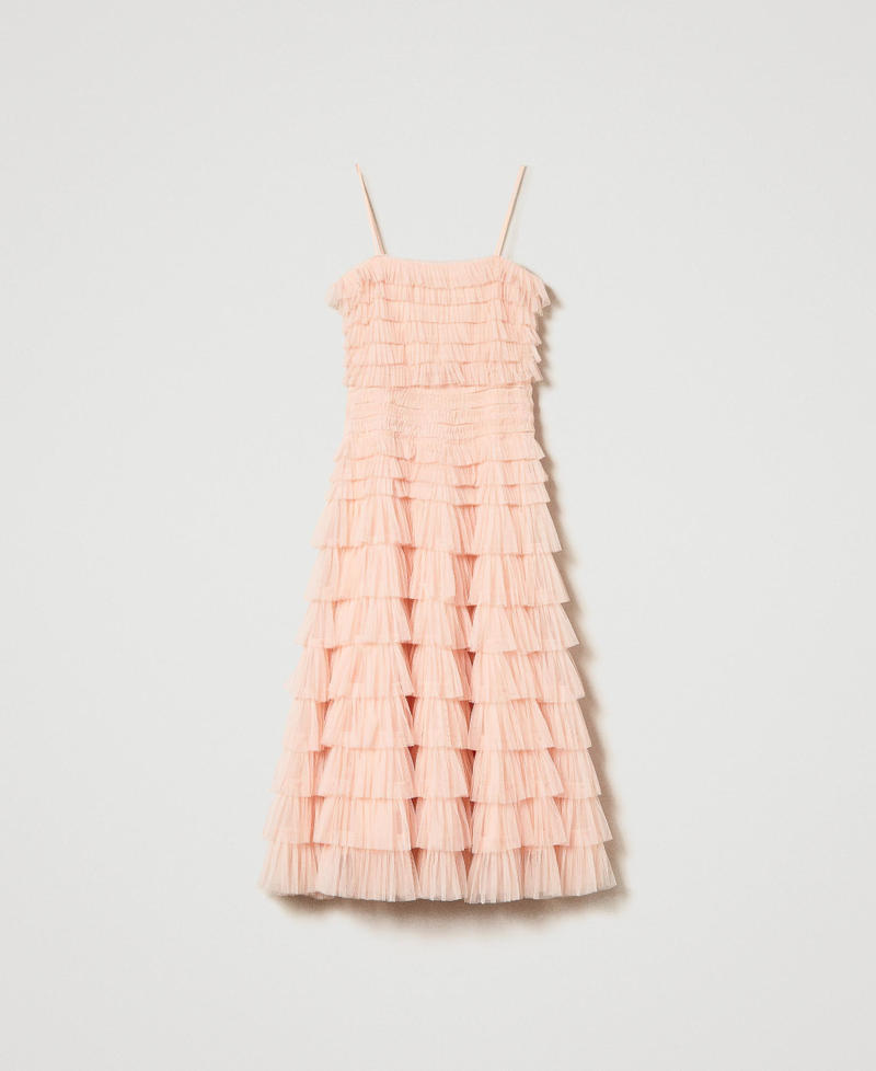 Disco Bliss - Pink Pleated Tulle Sequin Midi Dress