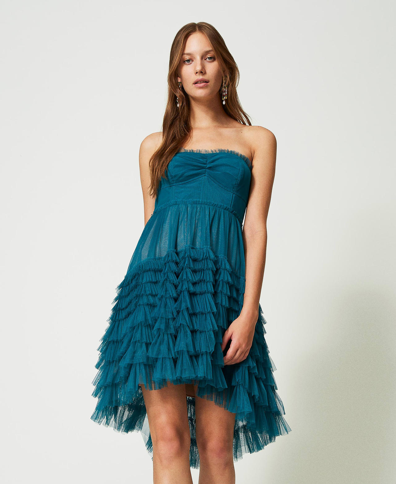 Short pleated tulle dress Woman, Green | TWINSET Milano