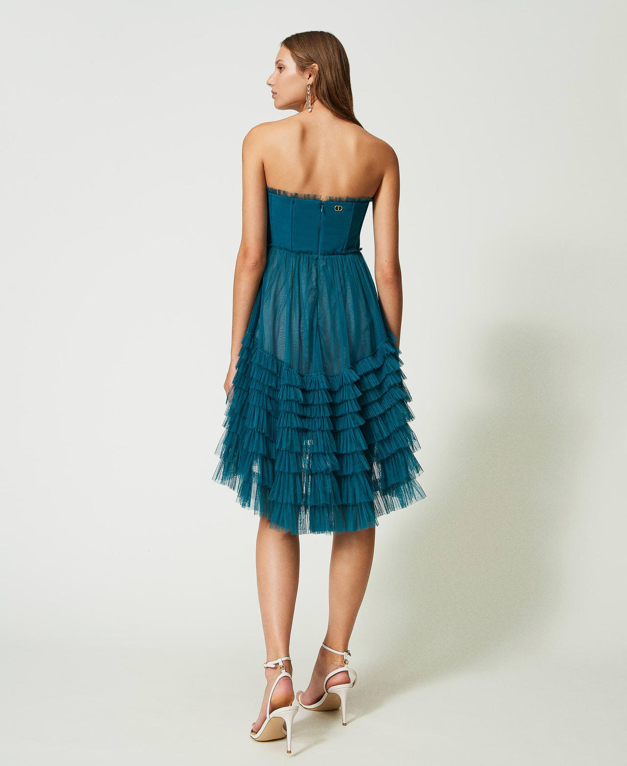 Short pleated tulle dress Mineral Green Pale Blue Woman 241TP2584-03