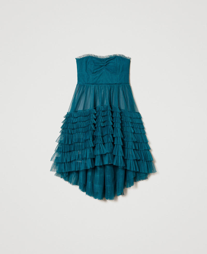Kurzes Kleid aus plissiertem Tüll Hellblau Mineralgrün Frau 241TP2584-0S