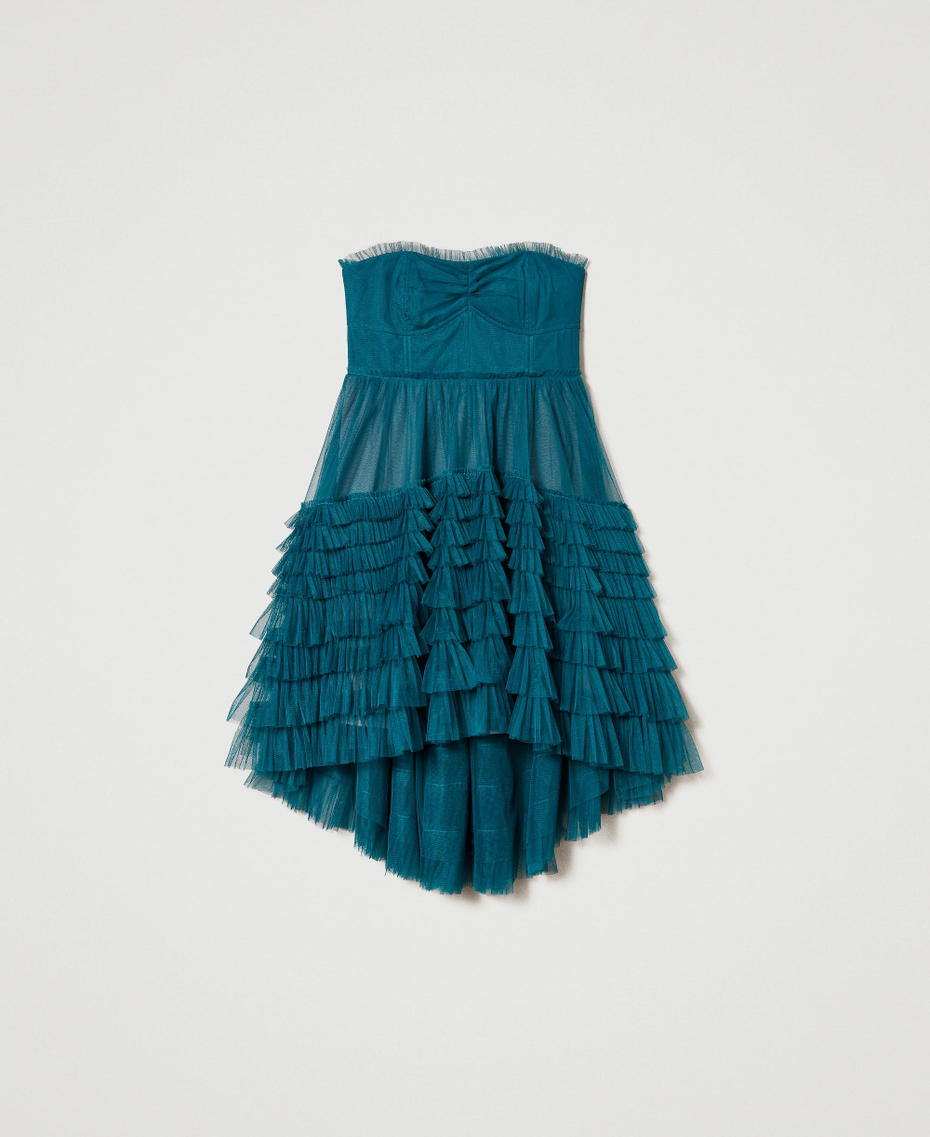 Robe courte en tulle plissé Bleu Vert minéral Femme 241TP2584-0S