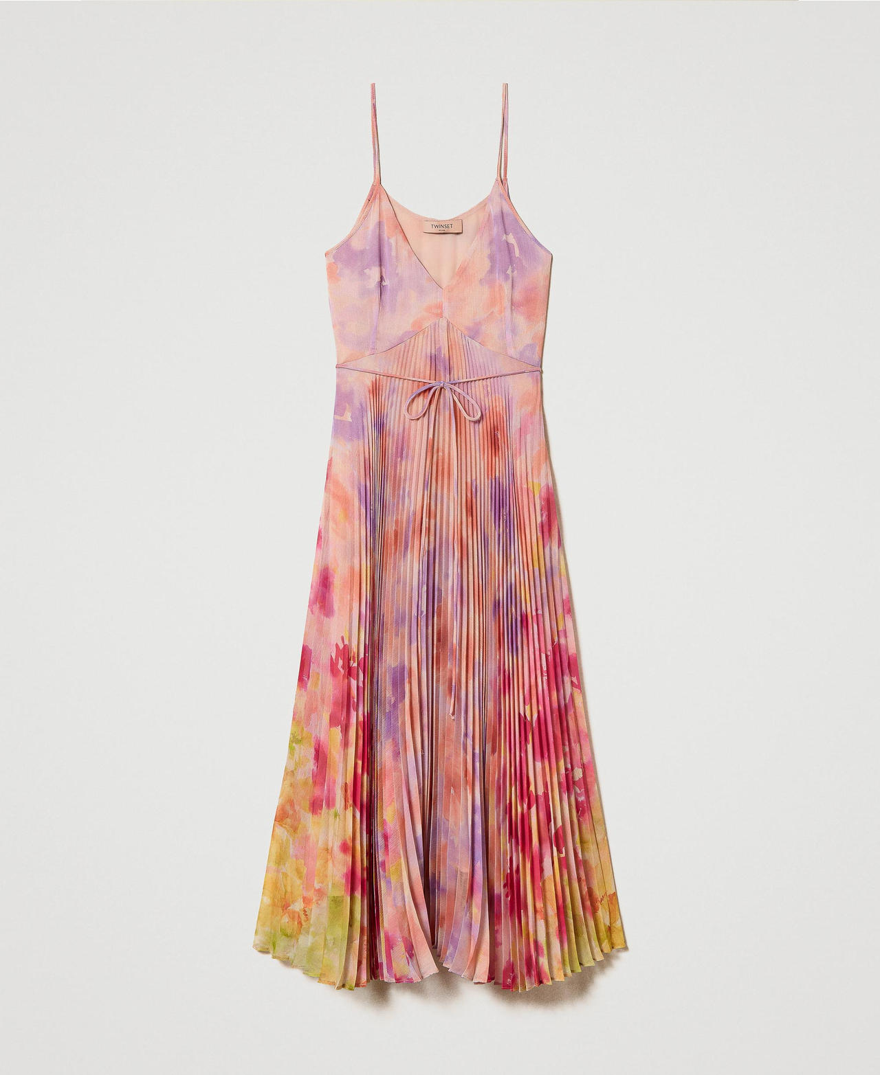Платье миди из креп-шифона с цветочным рисунком Принт Цветок Растушеванный Разноцветный женщина 241TP2591-0S