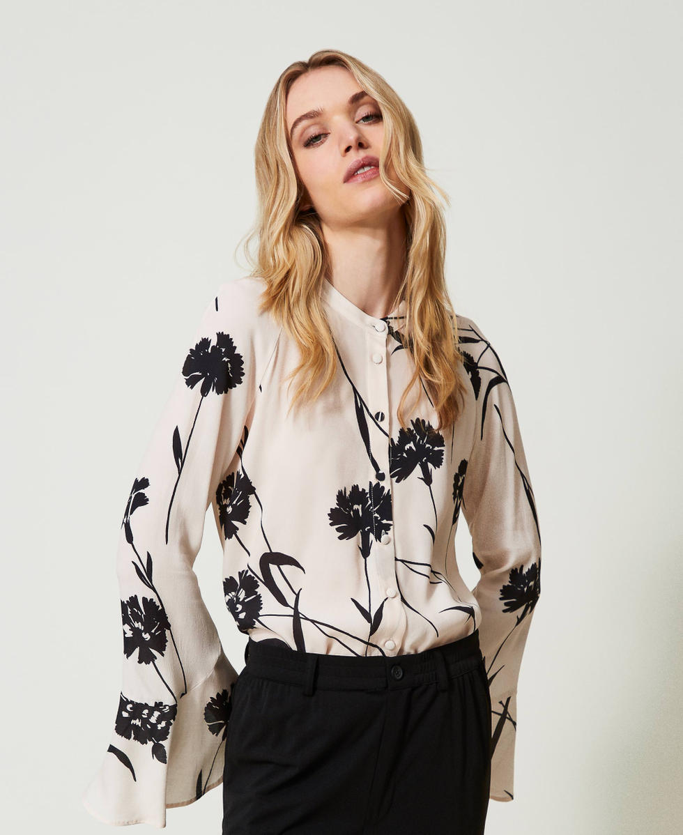 Chemise en cr&ecirc;pe floral Imprim&eacute; &OElig;illet Noir/Blanc Neige Femme 241TP2601_11349_04