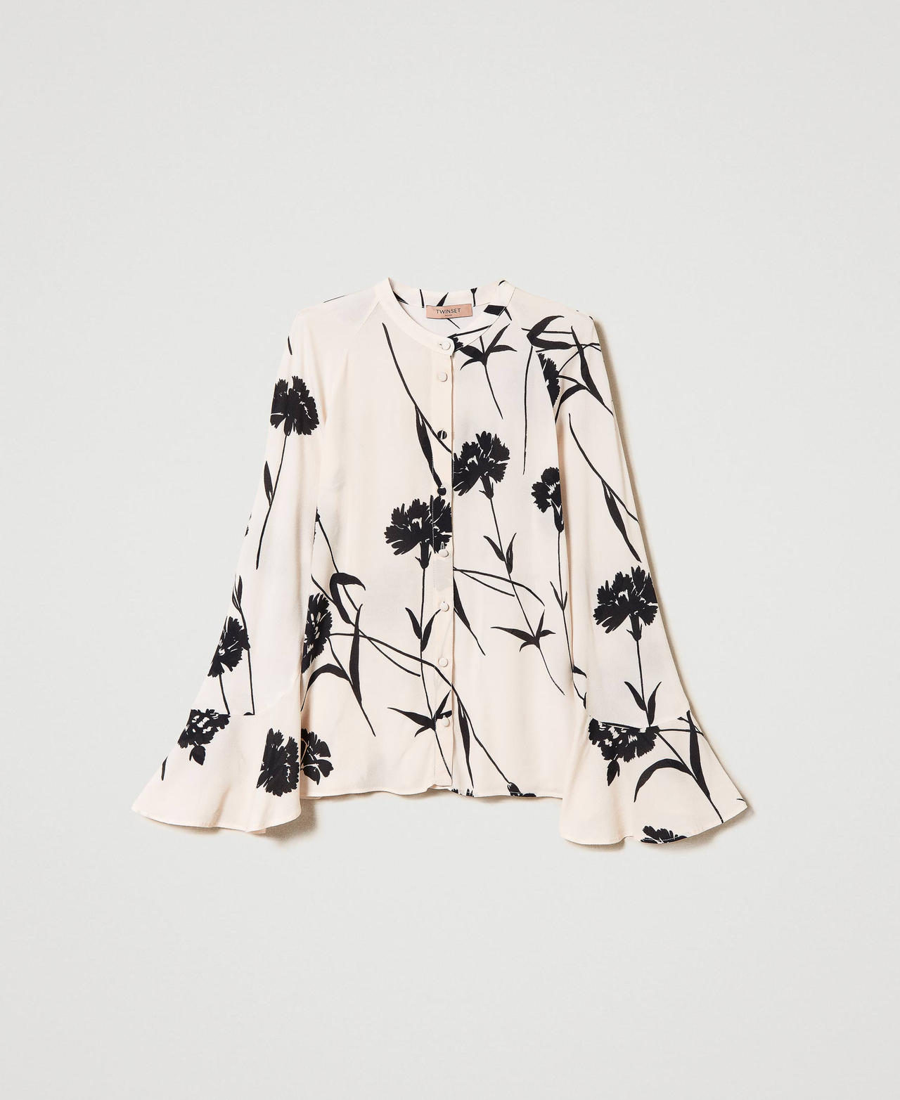 Camisa de crepé de flores Estampado Clavel Negro / Nieve Mujer 241TP2601-0S