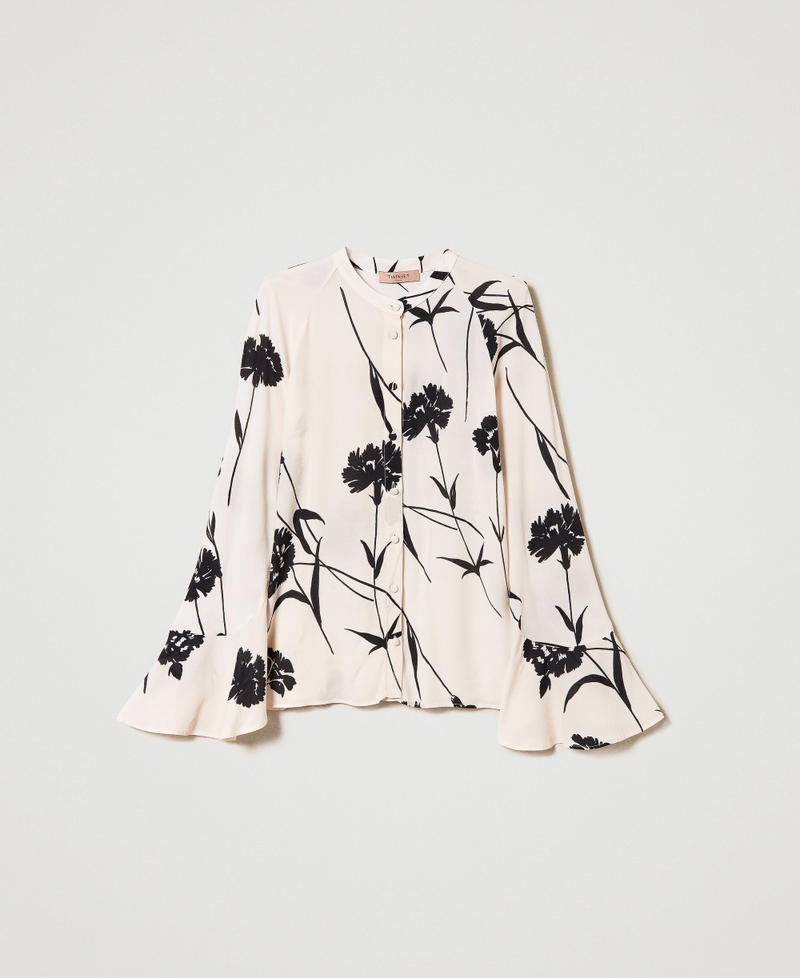Camisa de crepé de flores Estampado Clavel Negro / Nieve Mujer 241TP2601-0S