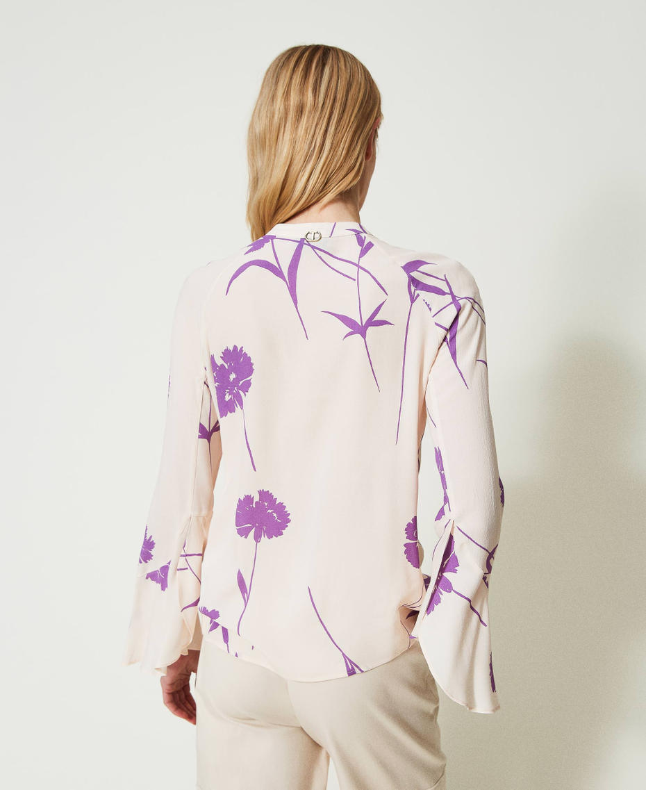 Camicia in crêpe a fiori Stampa Garofano Glicine / Neve Donna 241TP2601_11450_03