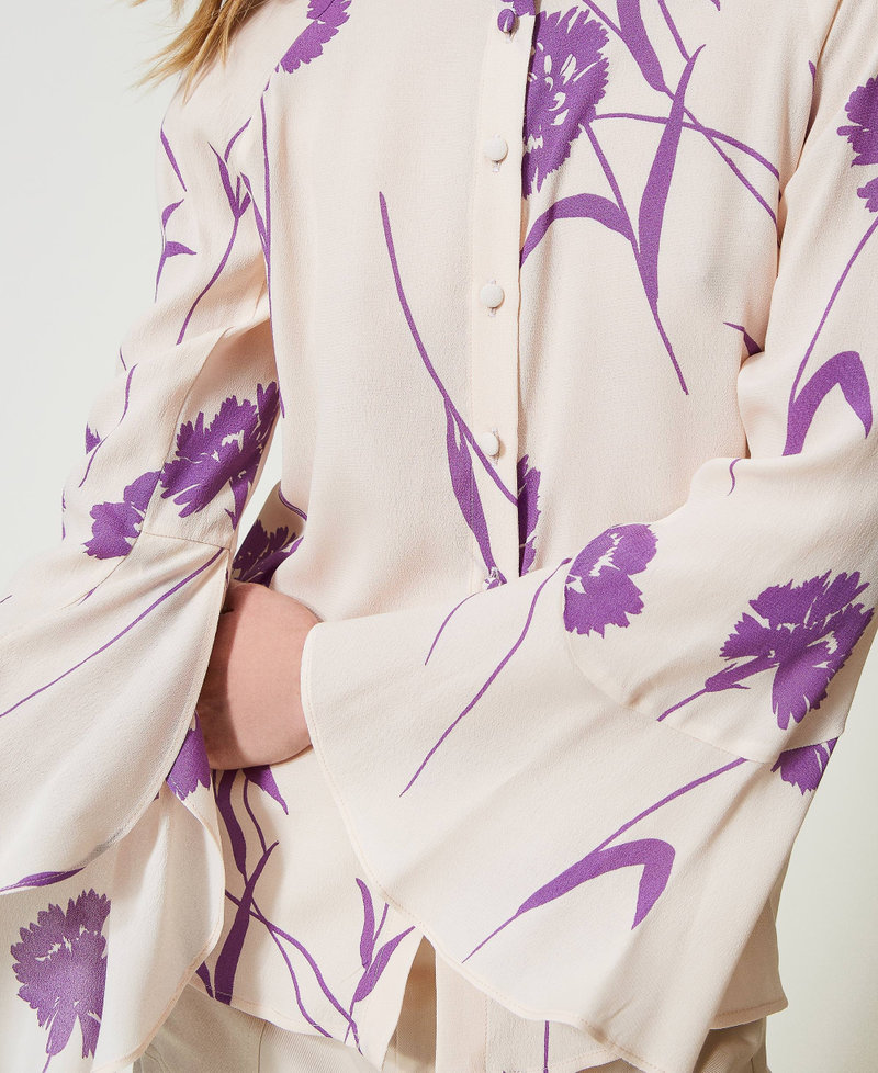 Camicia in crêpe a fiori Stampa Garofano Glicine / Neve Donna 241TP2601_11450_04