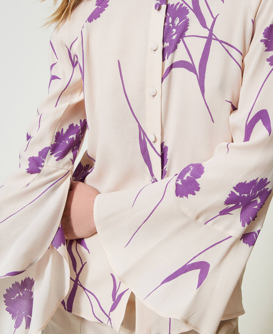 Camicia in crêpe a fiori Stampa Garofano Glicine / Neve Donna 241TP2601_11450_04