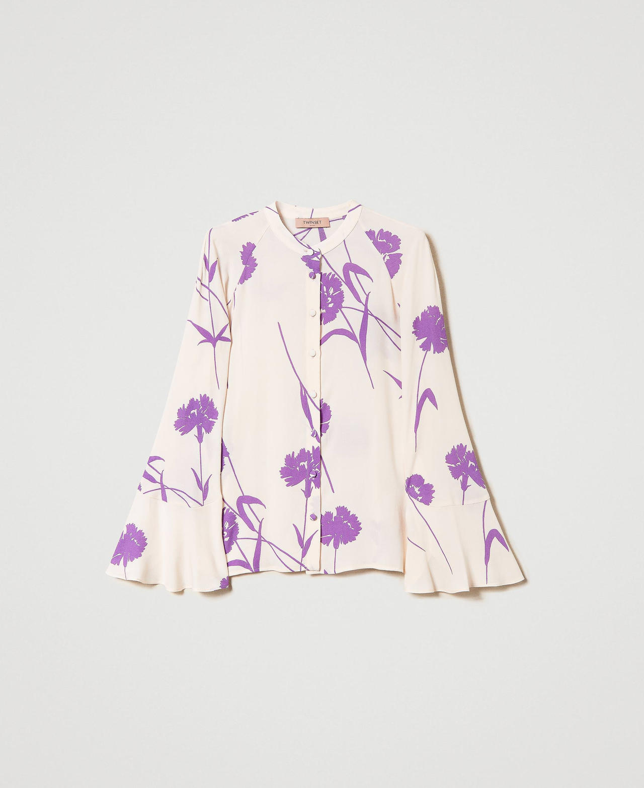 Camicia in crêpe a fiori Stampa Garofano Glicine / Neve Donna 241TP2601_11450_0S