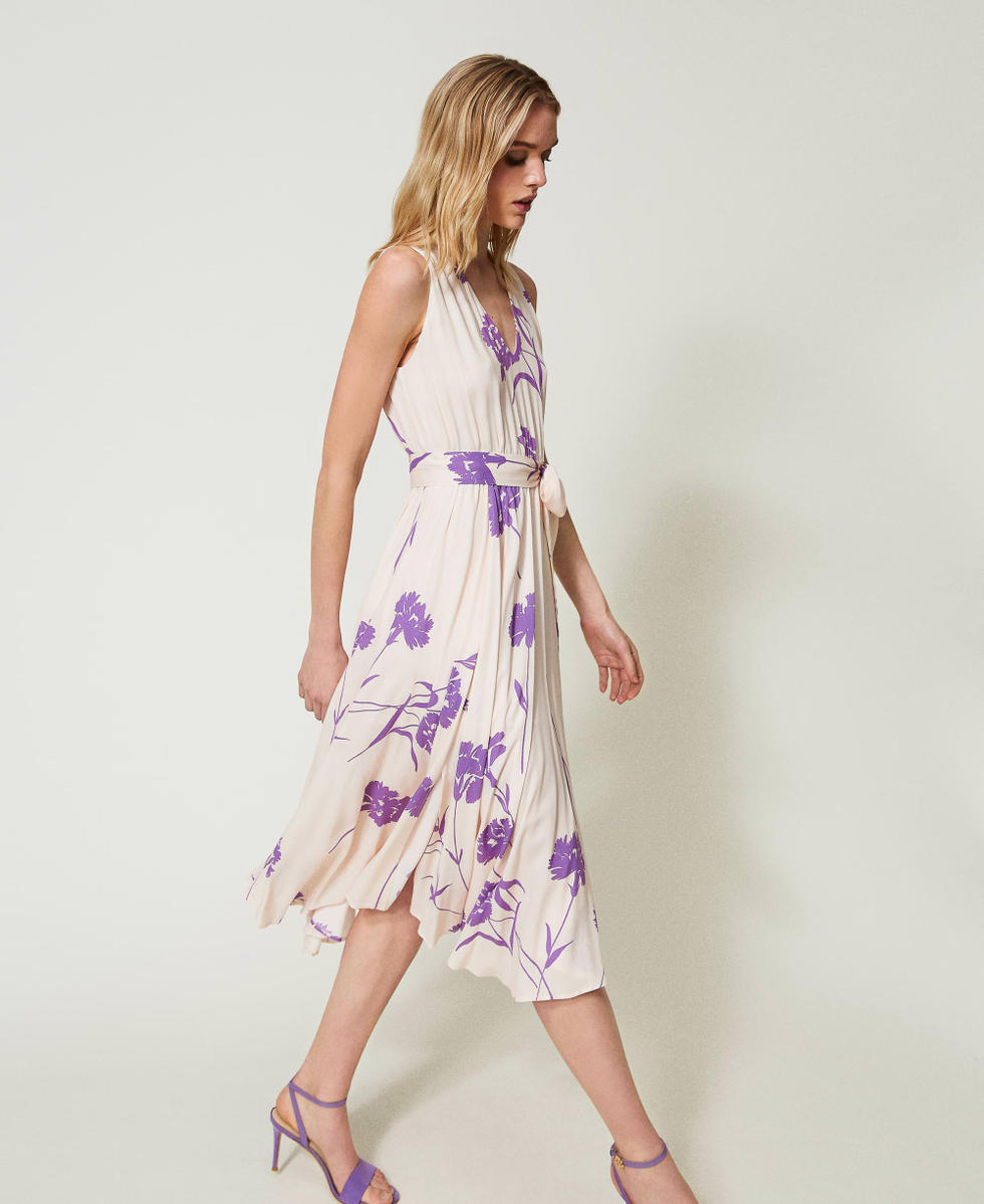 Robe midi en cr&ecirc;pe floral