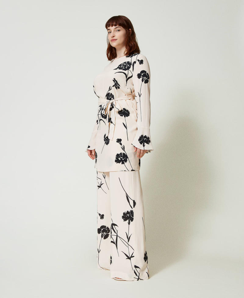 Pantalon palazzo en crêpe floral