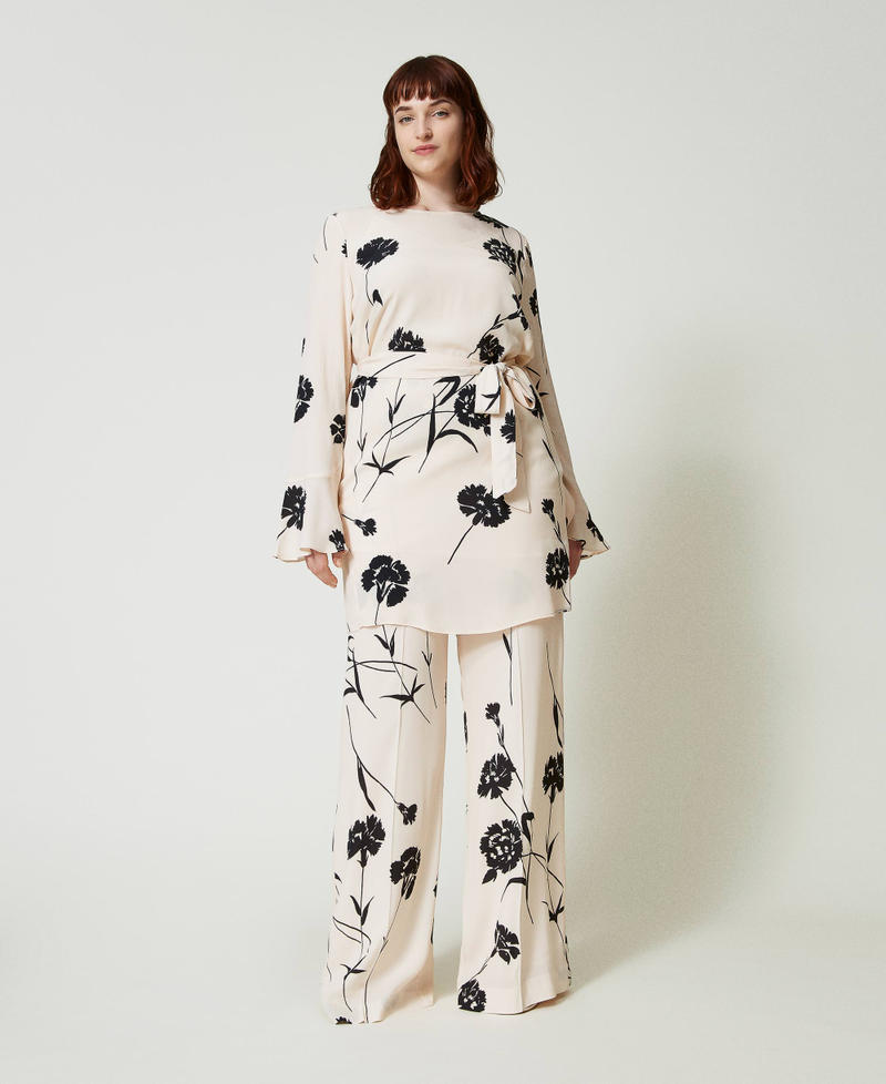 Pantalon palazzo en crêpe floral