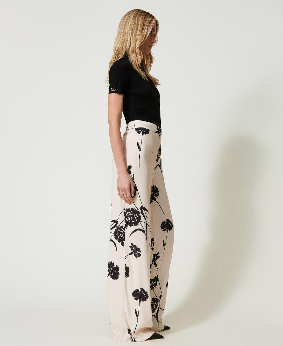 Pantalon palazzo en crêpe floral