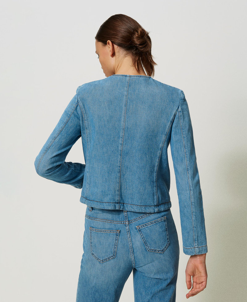 Denim jacket with mandarin collar Woman, Blue | TWINSET Milano