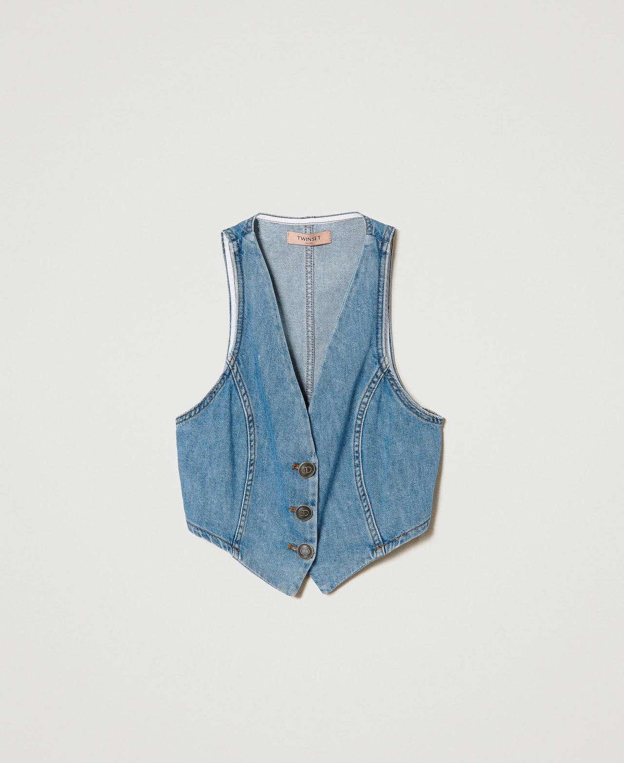 Fitted denim waistcoat "Mid Denim" Blue Woman 241TP2632_01611_0S