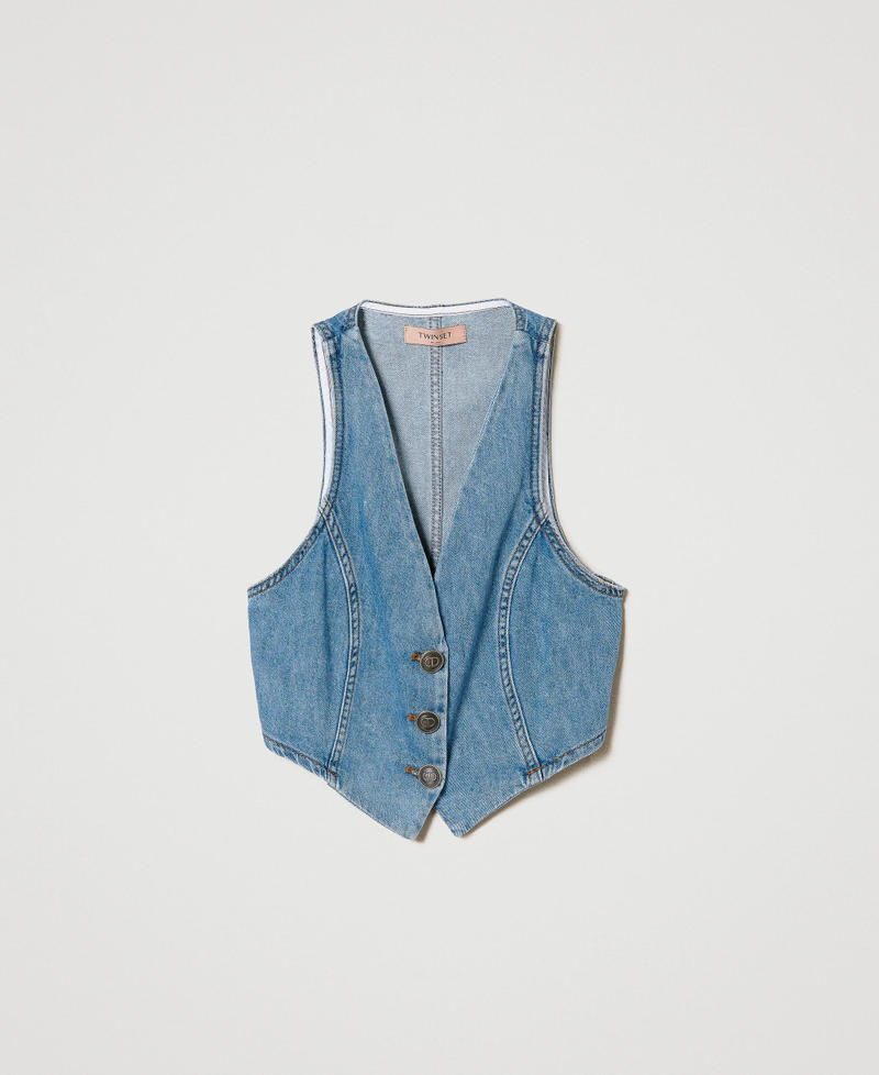 Fitted denim waistcoat "Mid Denim" Blue Woman 241TP2632_01611_0S