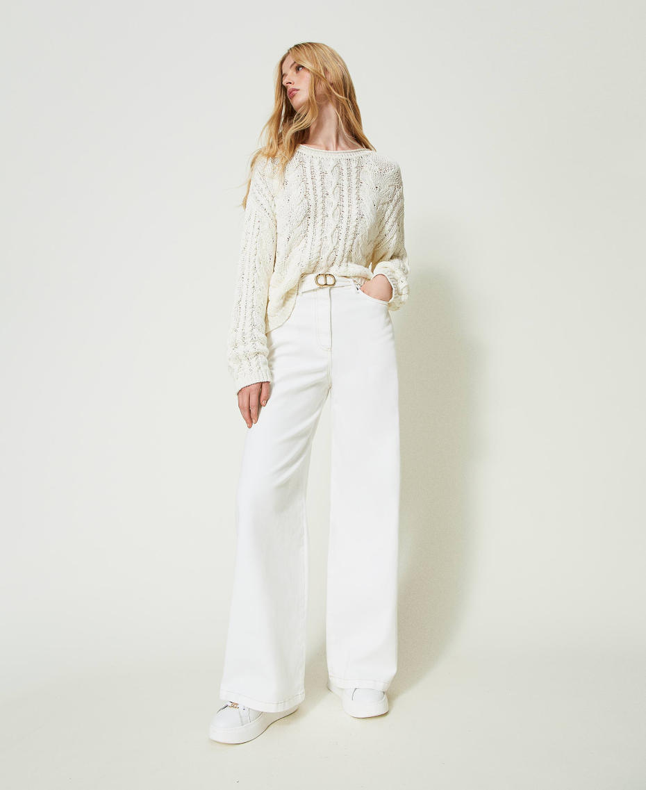 Jeans wide leg bianco con cintura Denim Bianco Donna 241TP2644-01