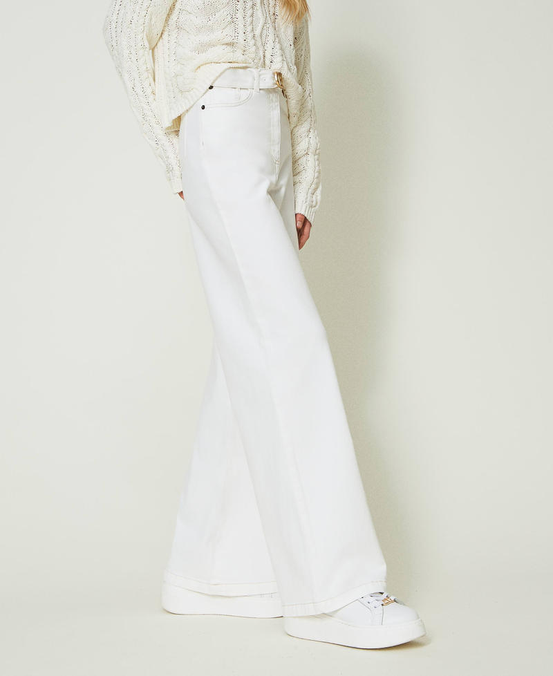 Jeans wide leg bianco con cintura Denim Bianco Donna 241TP2644-02