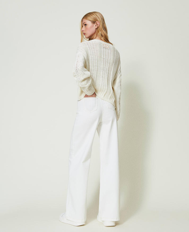 Wide leg white jeans with belt