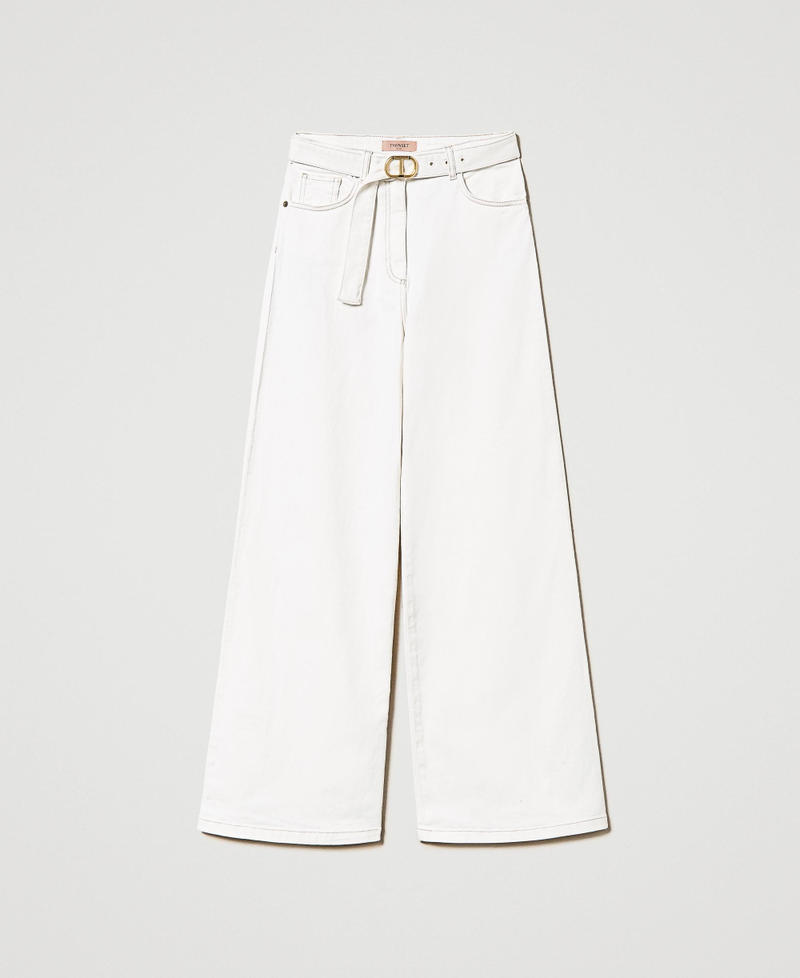 Jeans wide leg bianco con cintura Denim Bianco Donna 241TP2644-0S
