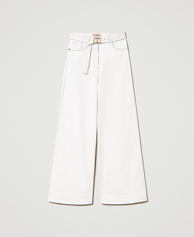 Wide leg white jeans with belt