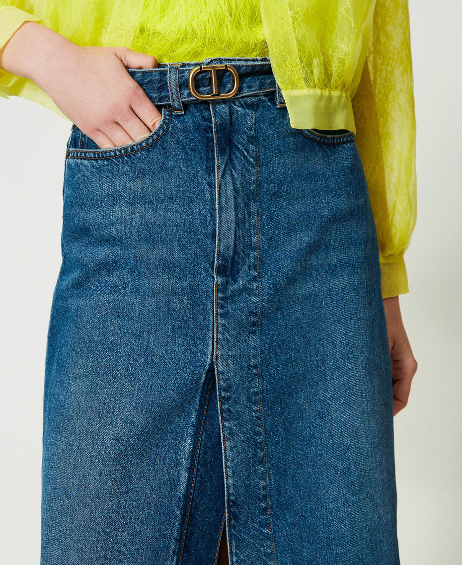 Vipia New High Waist Midi Denim Skirt Light Blue Denim