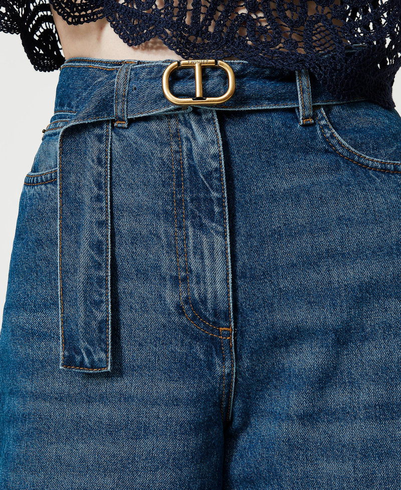 Wide leg jeans with belt Denim Woman 241TP2662-04