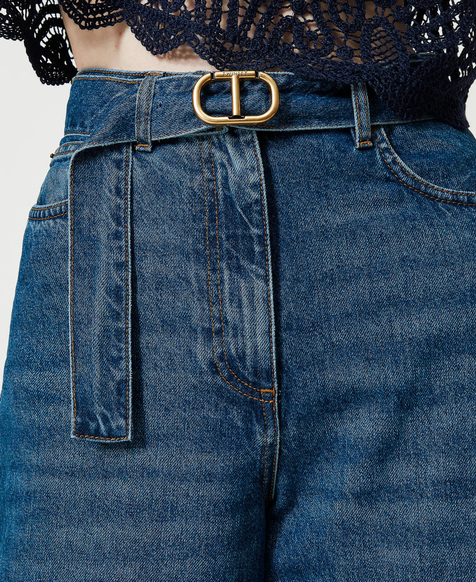 Jean ample avec ceinture Femme Bleu TWINSET Milano